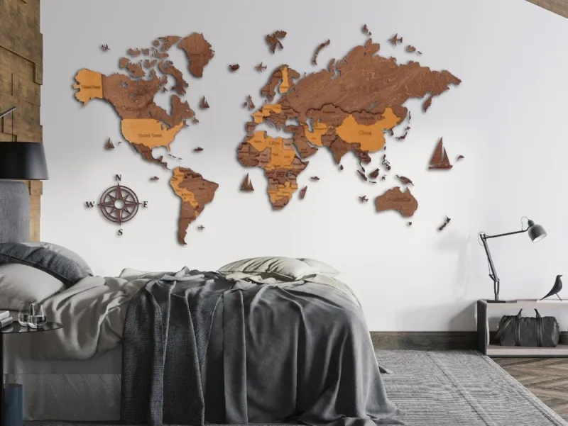 Drewniana mapa na ścianę - prezent dla podróżnika